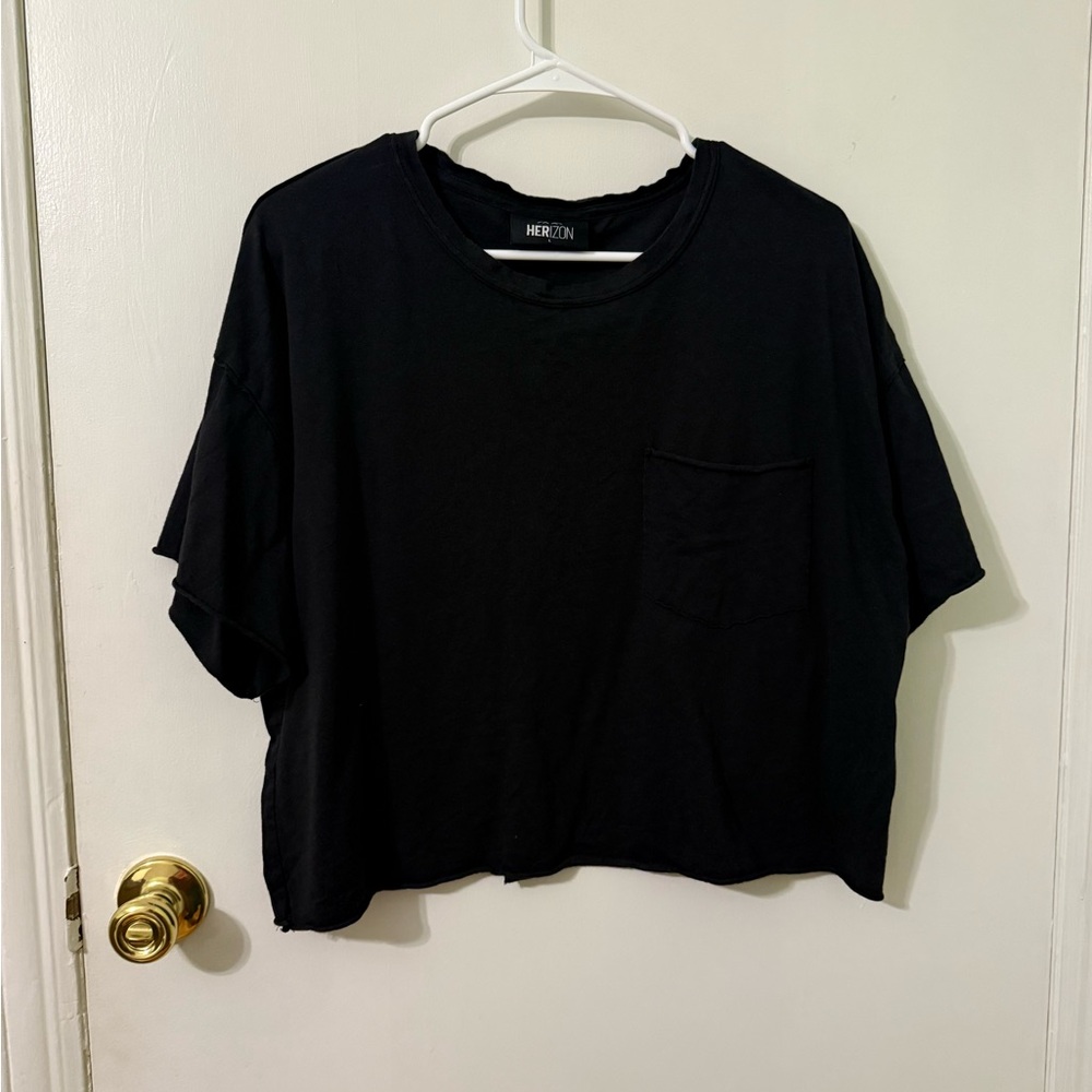 HERizon modal blend Black Cropped boxy T-Shirt Large made in USA